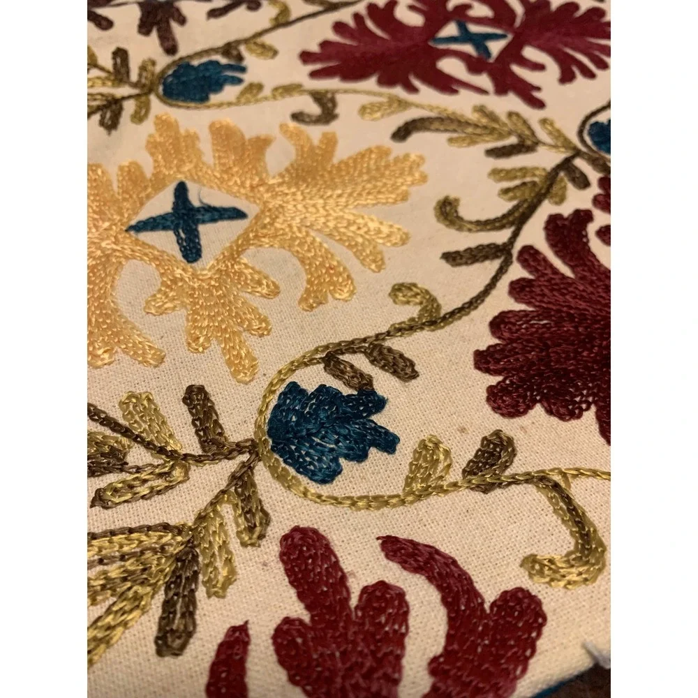 Pier 1 Imports Embroidered Floral Lumbar Pillow Cover 14x20 Boho Turquoise Gold